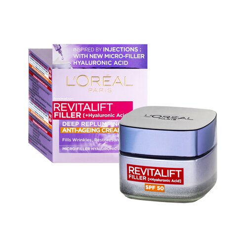 L&amp;acute;Or&amp;eacute;al Paris revitalift filler ha SPF50 krema za lice s hijaluronskom kiselinom 50 ml za žene Slike