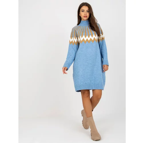 Fashion Hunters Blue knitted dress with long sleeves RUE PARIS