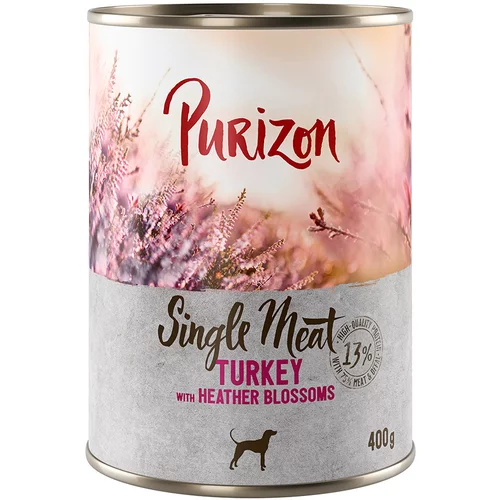 Purizon Ekonomično pakiranje Single Meat 12 x 400 g - Puretina s cvijetom vrijeska