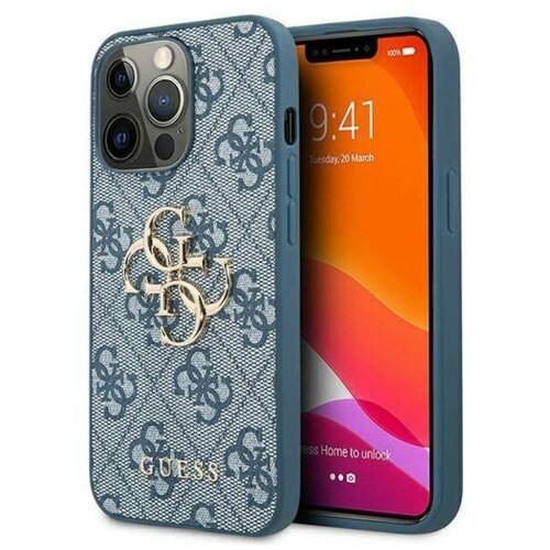 Guess GUHCP13L4GMGBL silikonski ovitek za iPhone 13 Pro - moder z zlatim logom Slike