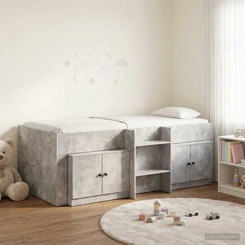  Loft krevet s ormarom 3 kom. Betonska siva Konstruirano drvo 90 x 190 cm Cijene
