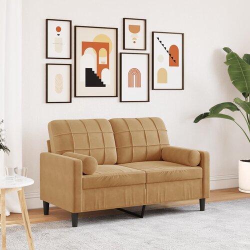 VidaXL Kavč dvosed z okrasnimi blazinami rjav 120 cm žamet Slike