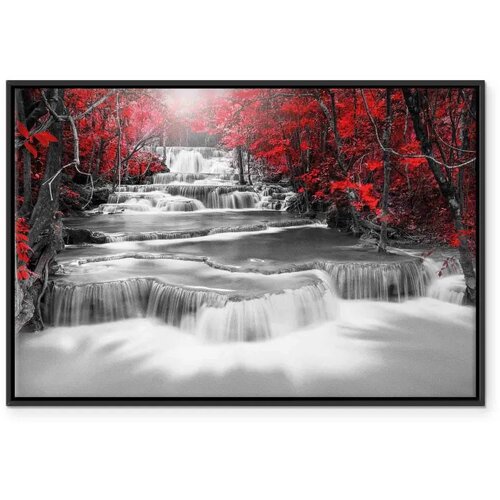  Slika - Cascade of Thoughts (1 Part) Wide Red 90x60 U crnom drvenom okviru Slike