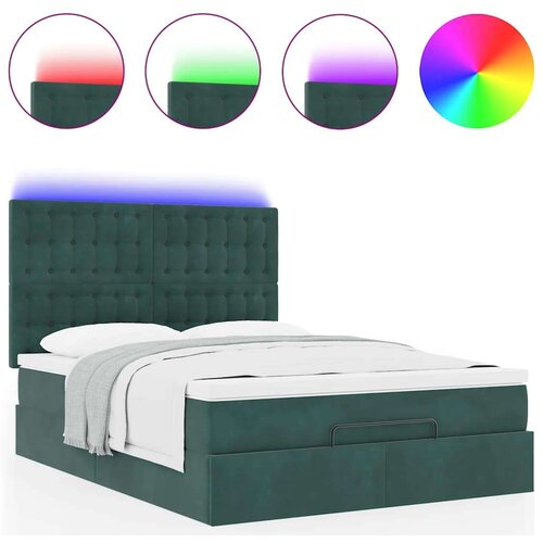  Otomanski krevet s madracima&amp;amp;amp LED tamnozeleni 140x200cm bar&amp;scaron;un Slike
