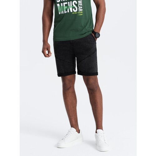 Ombre Turn-up men's denim short shorts with stitching - black Slike
