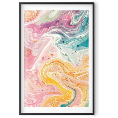  Plakat Colorful Chaos - dynamic shapes in shades of pink yellow and blue 60x90 Crni okvir s margom Cijene
