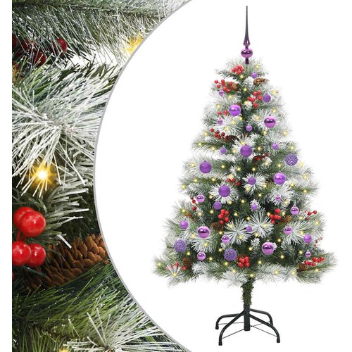 vidaXL Umjetno božićno drvce S LED lampica Zelena i bijela 150 cm - 150 cm s LED-ima i ljubičastim kuglicama Cene