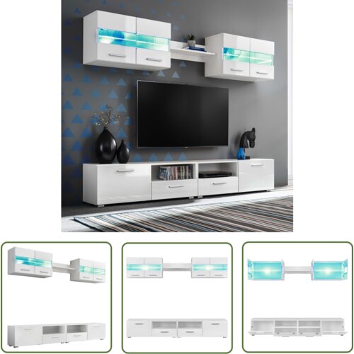 The Living Store Stenska TV enota 5-delna z LED osvetlitvijo visok sijaj bela - Stenska TV Enota, (21740577) Cene