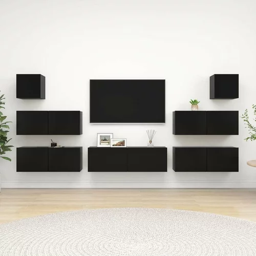 Komplet TV omaric 7-delni črna iverna plošča, (20730696)