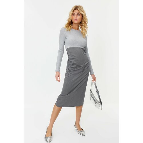 Trendyol Gray Knitted Mix Woven Dress Slike