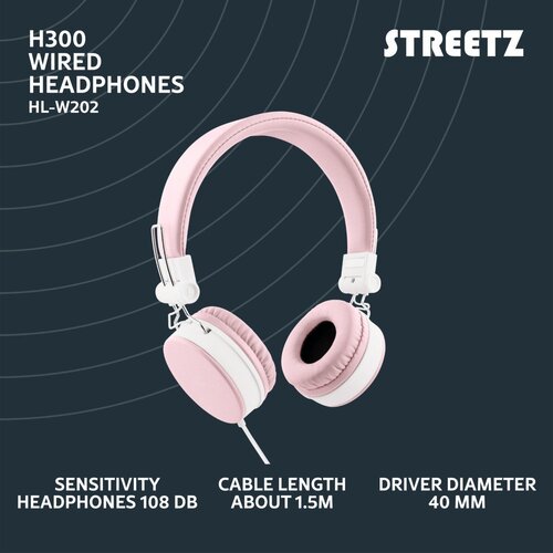 Streetz H300 Slu&amp;scaron;alke z mikrofonom, zložljive, 3,5 mm priključek, 1 gumb daljinski, 1,5 m, roza Slike