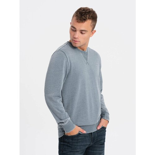 Ombre Washed men's sweatshirt with decorative stitching at the neckline - light blue Slike