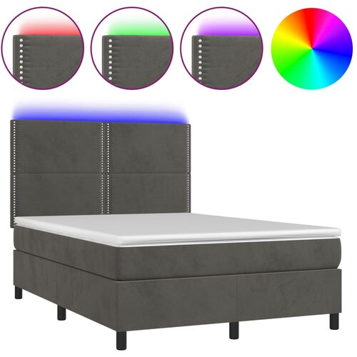 Maison Chic Box spring postelja - Vzmetna postelja z vzmetnico LED temno siva 140x190 cm žamet SL3164, (21904395) Cene