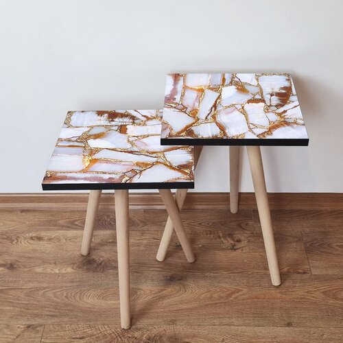 Hanah home 2Shp106 - white whitegoldbrown nesting table (2 pieces) Cene