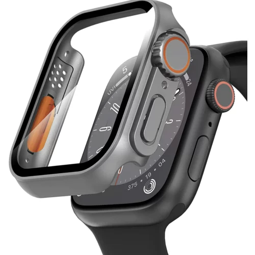 KomfortHome Ohišje 2v1 + kaljeno steklo za Apple Watch 7/8 45MM, grafitno, (21214949)