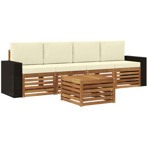  Set vanjskih sofa 5 kom. Prirodna i krem Čvrsto drvo akacije Slike