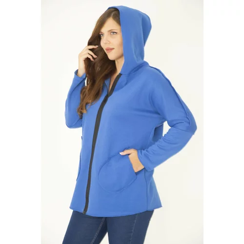 Şans Women's Plus Size Saks Front Zipper And Pocket Hooded Cachet Coat