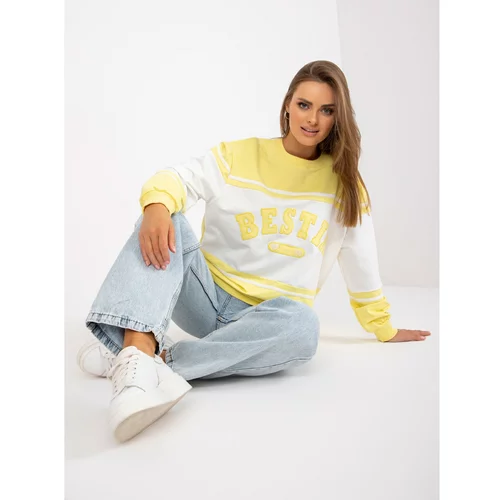 Fashion Hunters Yellow and white sweatshirt sweatshirt without a hood with patches