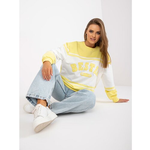 Fashion Hunters Yellow and white sweatshirt sweatshirt without a hood with patches Slike