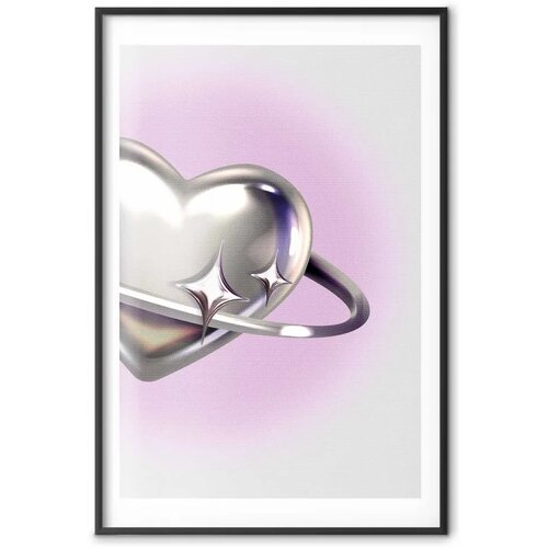  Plakat Cosmic Heart - silver heart with a ring on a purple background 60x90 Crni okvir s margom Slike