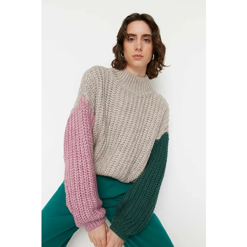 Trendyol Stone Wide fit Soft Textured Color Block Knitwear Sweater