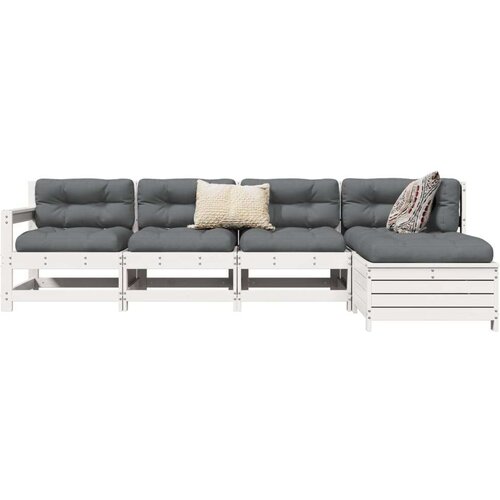  5-dijelni set vrtnih sofa bijeli od masivne borovine Slike