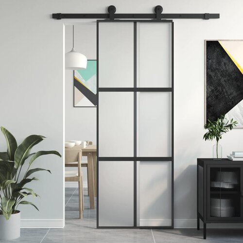 vidaXL Klizna vrata crna 76x205 cm od kaljenog stakla i aluminija Cijene