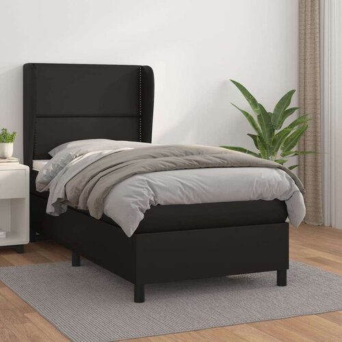 Krevet s oprugama i madracem crni 90 x 200 cm od umjetne kože Slike