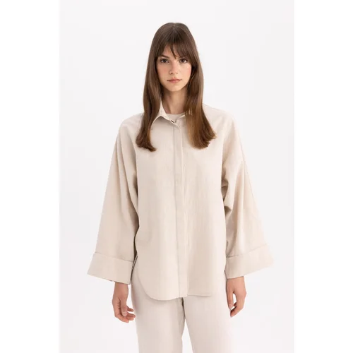 Defacto Relax Fit Linen Blend Long Sleeve Shirt Tunic