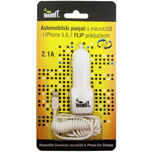 Mean IT Auto punjač za smartphone/iPHONE, 2.1A, FLIP konektor &amp;ndash; AUTO PUNJAČ SMARTPHONE/iPHONE Slike