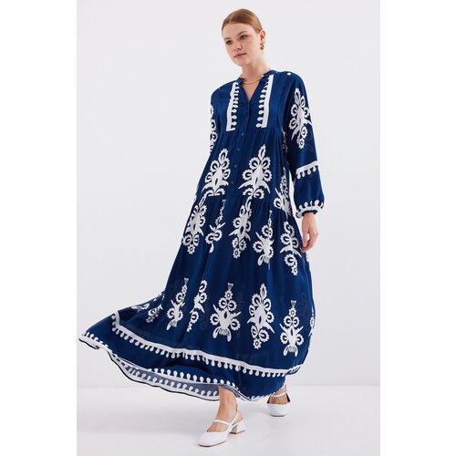 Bigdart 2423 Authentic Patterned Dress - Dark Blue Slike