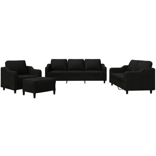 VidaXL 4-dijelni set sofa s jastucima crni od tkanine - Crna s jastučićima i tabureom Slike