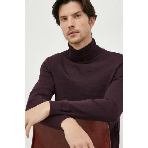 Boss Vuneni pulover za muškarce, boja: bordo, lagani, s dolčevitom