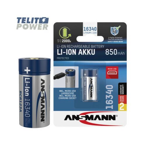 Ansmann punjiva Li-Ion 3.6V 850mAh 16340 sa mikro USB ulazom za punjenje RCR123A ( 4235 ) Cene