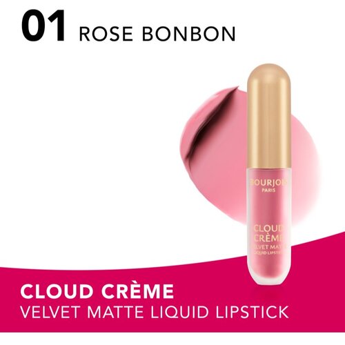 Bourjois Cloud Cr&amp;egrave;me Velvet Matte ultra matirajoča tekoča &amp;scaron;minka odtenek 01 Rose Bonbon 3.1 ml Slike