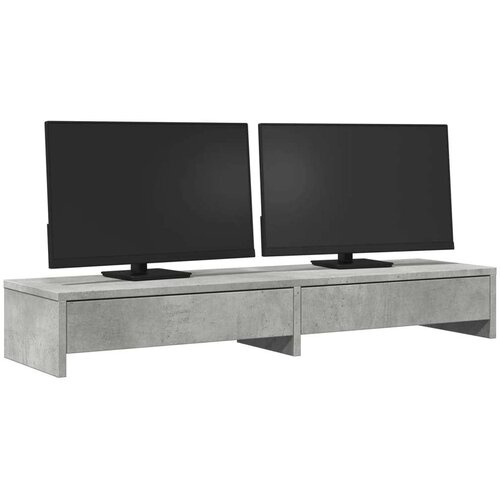  Stalak za monitor ladicama siva boja betona 100x27x15 cm drveni Slike