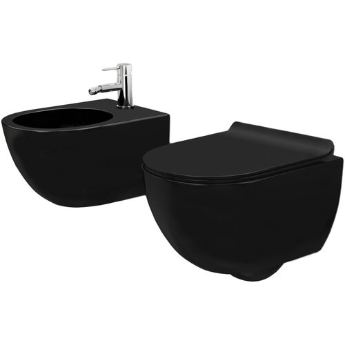 Rea Carlo Mini Black Mat WC školjka + Carlo Black Bidet Set Cene