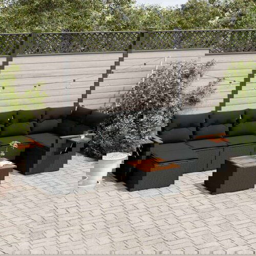  8-dijelni set vrtnih sofa od poliratana s jastucima crni Slike