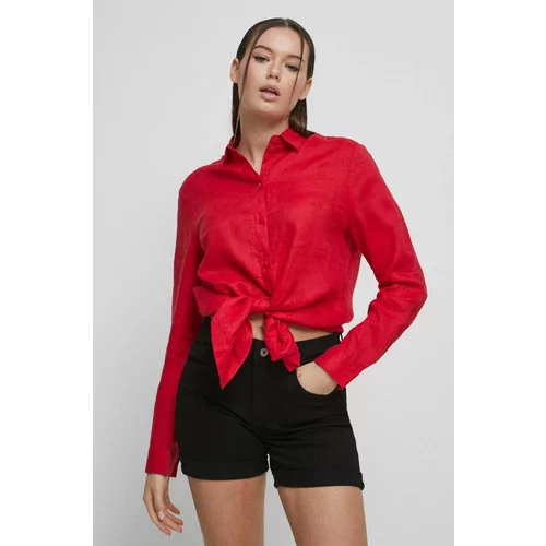 Medicine Lanena košulja za žene, boja: crvena, regular, s klasičnim ovratnikom