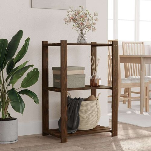  Stojalo s policami 3-nadstropno rjavo 60x38x90cm trdna borovina Slike