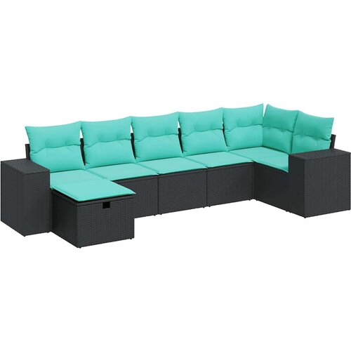  Vrtna garnitura - 7-dijelni set vrtnih sofa od poliratana s jastucima crni - Crna sa spremi&amp;scaron;tem 7 Slike