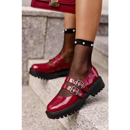 FB3 Women's Lacquered Brogues with Straps Burgundy Terione Cene