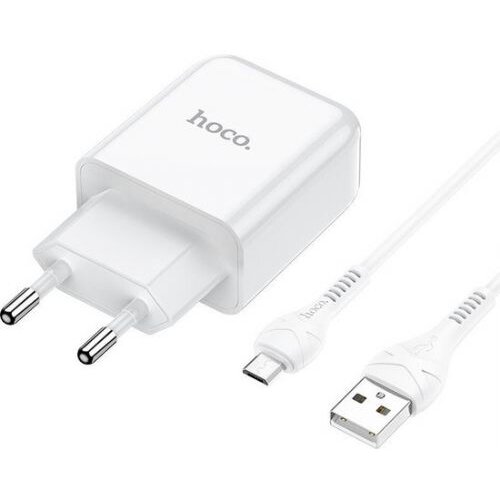 Hoco. pametni hi&amp;scaron;ni polnilec N2 z USB vtičem in s polnilnim kablom Micro USB 2,1A - bel Slike