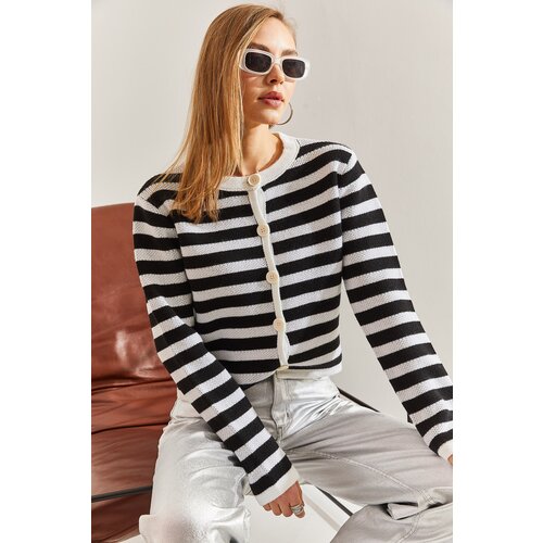 Bianco Lucci Women's Buttoned Striped Knitwear Cardigan Slike