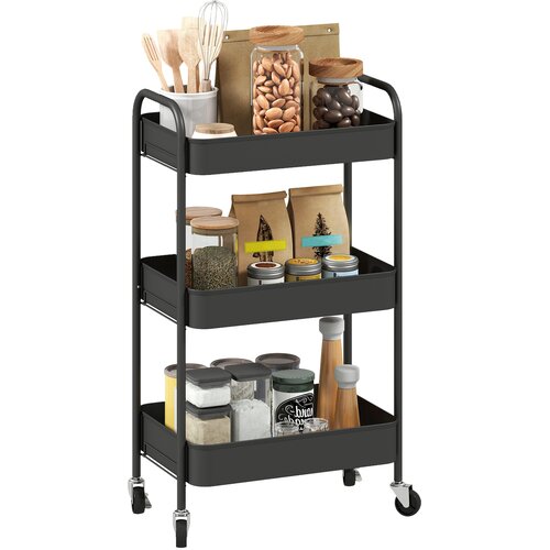 HOMCOM kuhinjski voziček jeklo 45D x 30,6&Scaron; x 79V cm črno, (5000242709) Cene