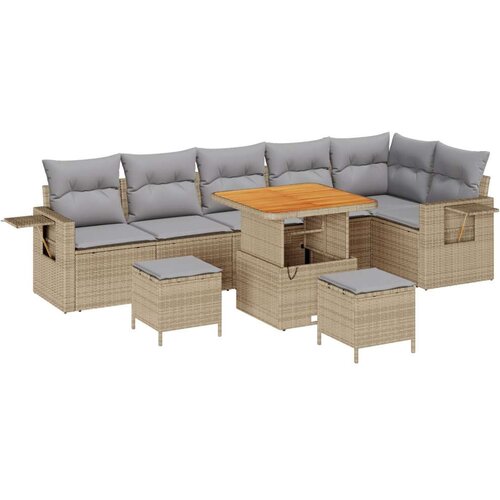  9-dijelna garnitura za vrt s jastučićima Bež poli ratan akacija 3-dijelni set za prehranu u vrtu s jastučićima Bež poli ratan a Cene