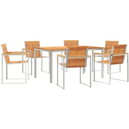 VidaXL 7-dijelni vrtni blagovački set od solidnog bagremovog drva, vanjski blagovački stol 180x90x75 cm od solidnog bagremovog drva Slike