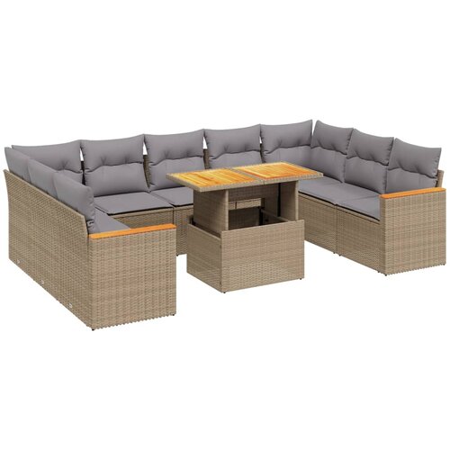 vidaXL 10-dijelni set vrtnih sofa s jastucima bež od poliratana Cijene