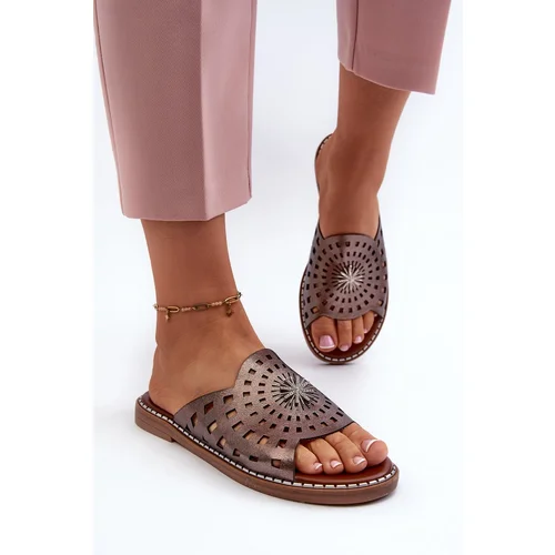 PE2 Shiny Women's Flat Sandals with Copper Embellishment Ebirena