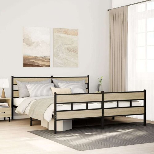 Metalni Kovinski posteljni okvir brez vzmetnice sonoma hrast 183x213 cm, (21610865) Slike